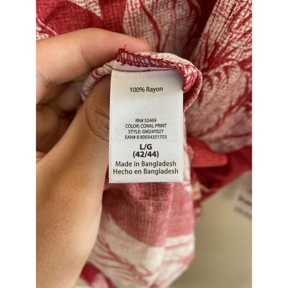 George Mens Red Floral Hawaiian Button-Up Shirt L/42-44 Lightweight Rayon Summer - Picture 5 of 7